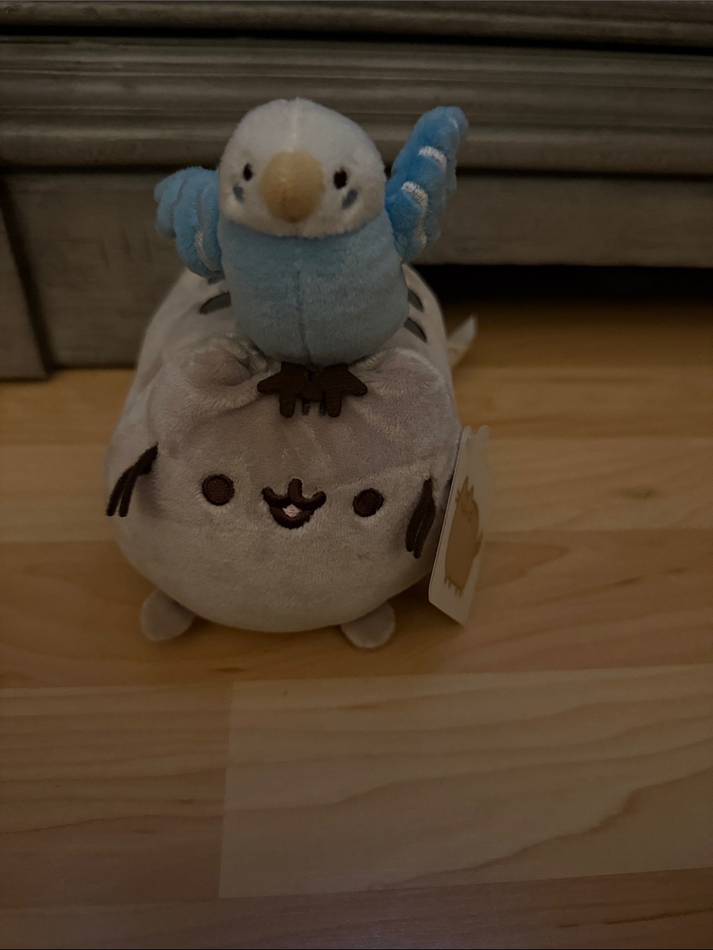 Pusheen Plush with Blue and Gray Budgie Accent